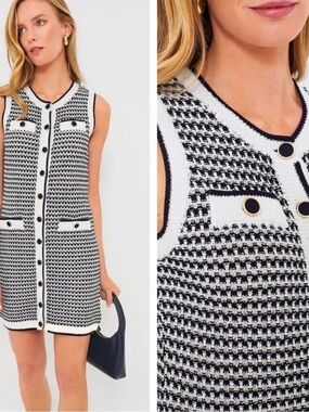 NWT Pomander Place Navy and White Sleeveless Bardot Mini Dress